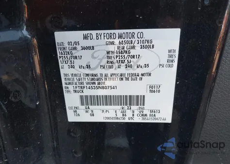 2005 Ford F-150 Fx4/Xl/Xlt from USA, damaged, VIN 1FTRF14535NB07541